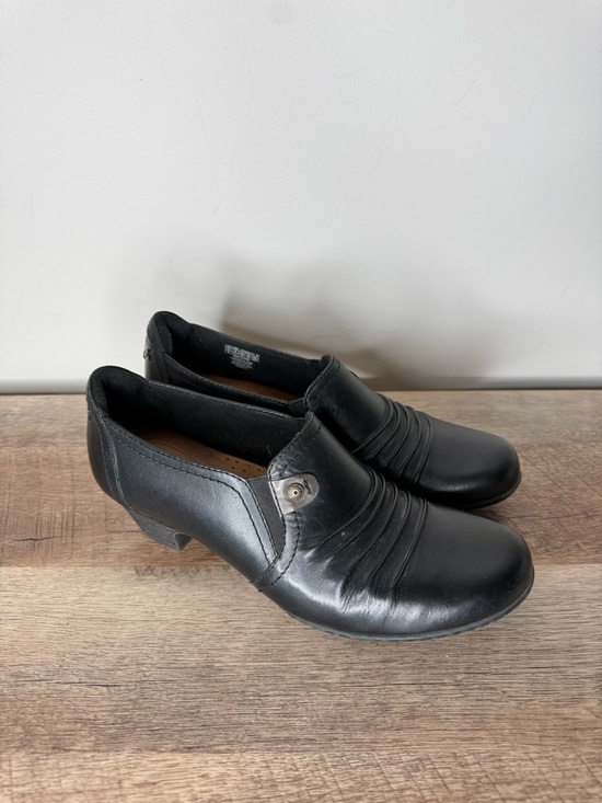 ROCKPORT Black Leather Cobb Hill Adele Shoes Shoeties Ridges Block Heel Size 9 - Picture 3 of 15